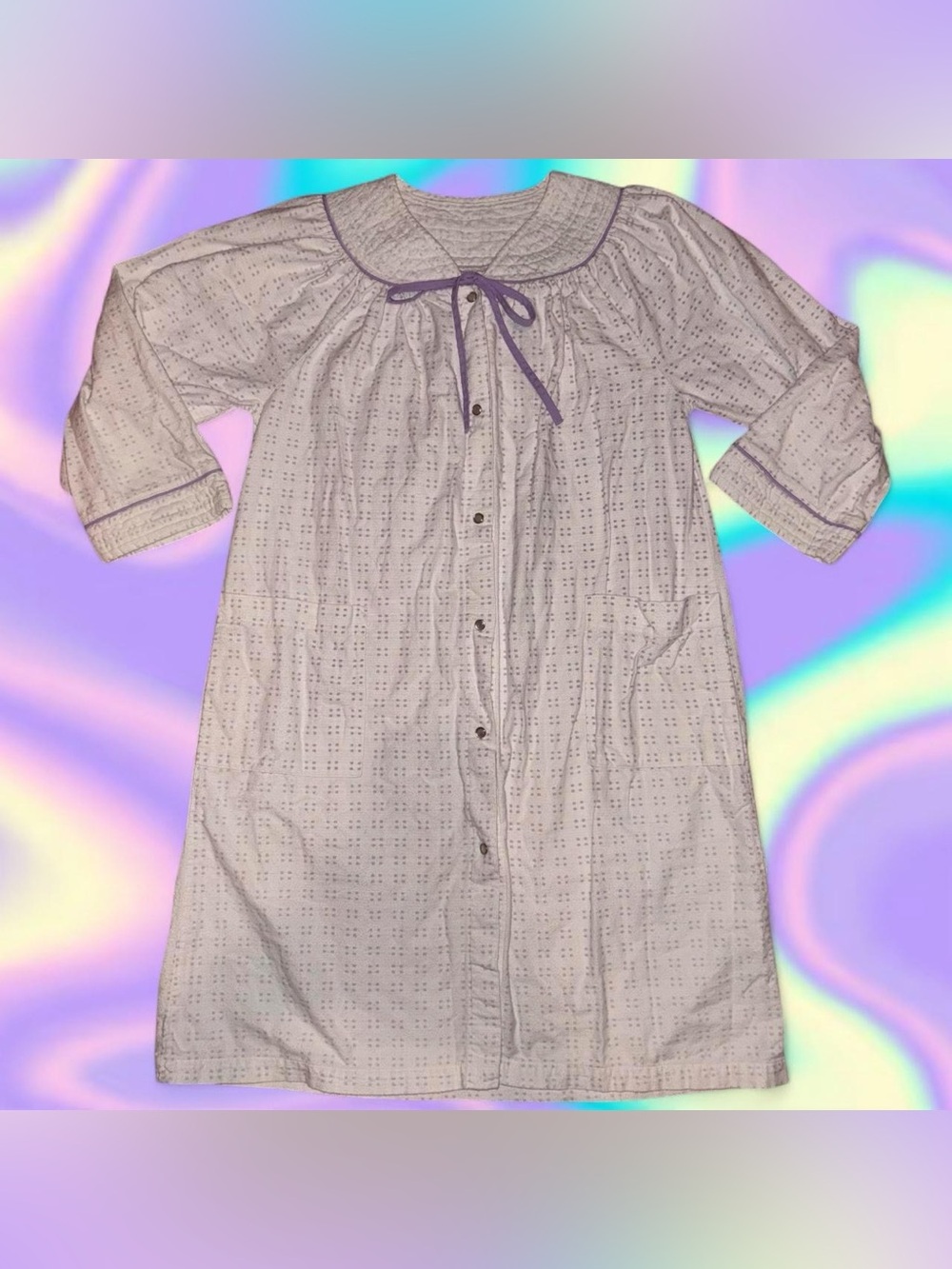 vtg 70s/80s button-front flannel housecoat - no tag, measures sz lg grandmacore